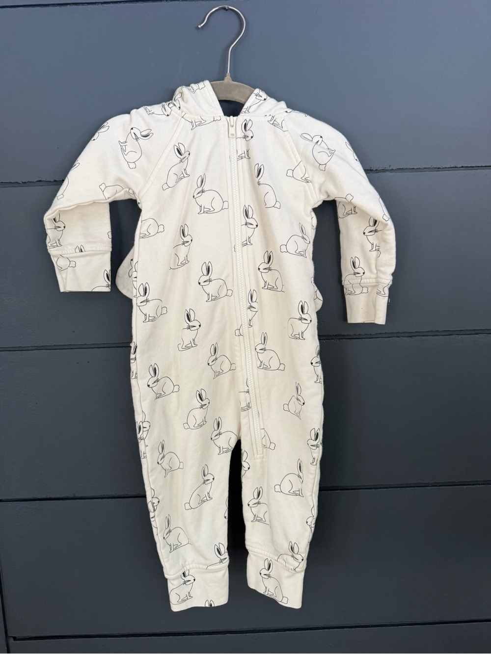 Monica and Andy bunny hooded footless zip up 9-12 months